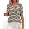 imagePRETTYGARDEN Womens Summer Boho Tops 2026 Tie Front V Neck Print Loose Fit Short Sleeve Peasant Blouses Vacation OutfitsBlue
