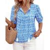 imagePRETTYGARDEN Womens Summer Boho Tops 2026 Tie Front V Neck Print Loose Fit Short Sleeve Peasant Blouses Vacation OutfitsFloral Blue