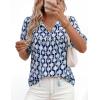 imagePRETTYGARDEN Womens Summer Boho Tops 2026 Tie Front V Neck Print Loose Fit Short Sleeve Peasant Blouses Vacation OutfitsFloral Navy