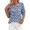 imagePRETTYGARDEN Womens Summer Boho Tops 2026 Tie Front V Neck Print Loose Fit Short Sleeve Peasant Blouses Vacation OutfitsFloral Navy