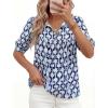 imagePRETTYGARDEN Womens Summer Boho Tops 2026 Tie Front V Neck Print Loose Fit Short Sleeve Peasant Blouses Vacation OutfitsFloral Navy
