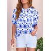 imagePRETTYGARDEN Womens Summer Boho Tops 2026 Tie Front V Neck Print Loose Fit Short Sleeve Peasant Blouses Vacation OutfitsFloral White Blue