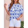 imagePRETTYGARDEN Womens Summer Boho Tops 2026 Tie Front V Neck Print Loose Fit Short Sleeve Peasant Blouses Vacation OutfitsFloral White Blue