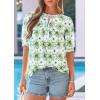 imagePRETTYGARDEN Womens Summer Boho Tops 2026 Tie Front V Neck Print Loose Fit Short Sleeve Peasant Blouses Vacation OutfitsFloral White Green