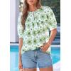 imagePRETTYGARDEN Womens Summer Boho Tops 2026 Tie Front V Neck Print Loose Fit Short Sleeve Peasant Blouses Vacation OutfitsFloral White Green