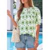 imagePRETTYGARDEN Womens Summer Boho Tops 2026 Tie Front V Neck Print Loose Fit Short Sleeve Peasant Blouses Vacation OutfitsFloral White Green