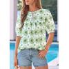 imagePRETTYGARDEN Womens Summer Boho Tops 2026 Tie Front V Neck Print Loose Fit Short Sleeve Peasant Blouses Vacation OutfitsFloral White Green