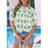 imagePRETTYGARDEN Womens Summer Boho Tops 2026 Tie Front V Neck Print Loose Fit Short Sleeve Peasant Blouses Vacation OutfitsFloral White Green