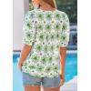 imagePRETTYGARDEN Womens Summer Boho Tops 2026 Tie Front V Neck Print Loose Fit Short Sleeve Peasant Blouses Vacation OutfitsFloral White Green