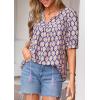 imagePRETTYGARDEN Womens Summer Boho Tops 2026 Tie Front V Neck Print Loose Fit Short Sleeve Peasant Blouses Vacation OutfitsPurple