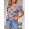 imagePRETTYGARDEN Womens Summer Boho Tops 2026 Tie Front V Neck Print Loose Fit Short Sleeve Peasant Blouses Vacation OutfitsPurple