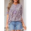 imagePRETTYGARDEN Womens Summer Boho Tops 2026 Tie Front V Neck Print Loose Fit Short Sleeve Peasant Blouses Vacation OutfitsPurple
