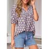 imagePRETTYGARDEN Womens Summer Boho Tops 2026 Tie Front V Neck Print Loose Fit Short Sleeve Peasant Blouses Vacation OutfitsPurple