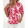 imagePRETTYGARDEN Womens Summer Boho Tops 2026 Tie Front V Neck Print Loose Fit Short Sleeve Peasant Blouses Vacation OutfitsRed Flower