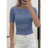 imagePRETTYGARDEN Womens Summer Short Sleeve Tops Boat Neck Ribbed Knit Slim Fit T Shirt Casual Basic Top 2026 Spring ClothesBlue Grey