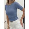 imagePRETTYGARDEN Womens Summer Short Sleeve Tops Boat Neck Ribbed Knit Slim Fit T Shirt Casual Basic Top 2026 Spring ClothesBlue Grey