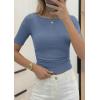 imagePRETTYGARDEN Womens Summer Short Sleeve Tops Boat Neck Ribbed Knit Slim Fit T Shirt Casual Basic Top 2026 Spring ClothesBlue Grey
