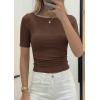 imagePRETTYGARDEN Womens Summer Short Sleeve Tops Boat Neck Ribbed Knit Slim Fit T Shirt Casual Basic Top 2026 Spring ClothesBrown