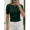 imagePRETTYGARDEN Womens Summer Short Sleeve Tops Boat Neck Ribbed Knit Slim Fit T Shirt Casual Basic Top 2026 Spring ClothesDark Green
