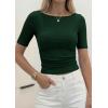 imagePRETTYGARDEN Womens Summer Short Sleeve Tops Boat Neck Ribbed Knit Slim Fit T Shirt Casual Basic Top 2026 Spring ClothesDark Green
