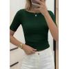 imagePRETTYGARDEN Womens Summer Short Sleeve Tops Boat Neck Ribbed Knit Slim Fit T Shirt Casual Basic Top 2026 Spring ClothesDark Green
