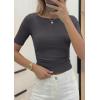 imagePRETTYGARDEN Womens Summer Short Sleeve Tops Boat Neck Ribbed Knit Slim Fit T Shirt Casual Basic Top 2026 Spring ClothesDark Grey