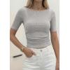 imagePRETTYGARDEN Womens Summer Short Sleeve Tops Boat Neck Ribbed Knit Slim Fit T Shirt Casual Basic Top 2026 Spring ClothesGrey