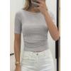 imagePRETTYGARDEN Womens Summer Short Sleeve Tops Boat Neck Ribbed Knit Slim Fit T Shirt Casual Basic Top 2026 Spring ClothesGrey