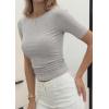 imagePRETTYGARDEN Womens Summer Short Sleeve Tops Boat Neck Ribbed Knit Slim Fit T Shirt Casual Basic Top 2026 Spring ClothesGrey