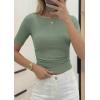 imagePRETTYGARDEN Womens Summer Short Sleeve Tops Boat Neck Ribbed Knit Slim Fit T Shirt Casual Basic Top 2026 Spring ClothesGrey Green