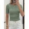 imagePRETTYGARDEN Womens Summer Short Sleeve Tops Boat Neck Ribbed Knit Slim Fit T Shirt Casual Basic Top 2026 Spring ClothesGrey Green