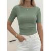imagePRETTYGARDEN Womens Summer Short Sleeve Tops Boat Neck Ribbed Knit Slim Fit T Shirt Casual Basic Top 2026 Spring ClothesGrey Green