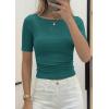 imagePRETTYGARDEN Womens Summer Short Sleeve Tops Boat Neck Ribbed Knit Slim Fit T Shirt Casual Basic Top 2026 Spring ClothesLake Blue