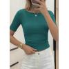 imagePRETTYGARDEN Womens Summer Short Sleeve Tops Boat Neck Ribbed Knit Slim Fit T Shirt Casual Basic Top 2026 Spring ClothesLake Blue