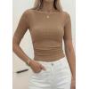 imagePRETTYGARDEN Womens Summer Short Sleeve Tops Boat Neck Ribbed Knit Slim Fit T Shirt Casual Basic Top 2026 Spring ClothesLight Khaki