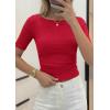 imagePRETTYGARDEN Womens Summer Short Sleeve Tops Boat Neck Ribbed Knit Slim Fit T Shirt Casual Basic Top 2026 Spring ClothesRed