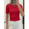 imagePRETTYGARDEN Womens Summer Short Sleeve Tops Boat Neck Ribbed Knit Slim Fit T Shirt Casual Basic Top 2026 Spring ClothesRed
