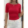 imagePRETTYGARDEN Womens Summer Short Sleeve Tops Boat Neck Ribbed Knit Slim Fit T Shirt Casual Basic Top 2026 Spring ClothesRed