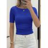 imagePRETTYGARDEN Womens Summer Short Sleeve Tops Boat Neck Ribbed Knit Slim Fit T Shirt Casual Basic Top 2026 Spring ClothesRoyal Blue