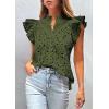 imagePRETTYGARDEN Womens Summer Tops 2026 Dressy Casual Ruffle Cap Sleeve Button V Neck Embroidered Eyelet Blouses ShirtsArmy Green