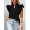 imagePRETTYGARDEN Womens Summer Tops 2026 Dressy Casual Ruffle Cap Sleeve Button V Neck Embroidered Eyelet Blouses ShirtsBlack