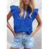 imagePRETTYGARDEN Womens Summer Tops 2026 Dressy Casual Ruffle Cap Sleeve Button V Neck Embroidered Eyelet Blouses ShirtsBlue