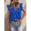 imagePRETTYGARDEN Womens Summer Tops 2026 Dressy Casual Ruffle Cap Sleeve Button V Neck Embroidered Eyelet Blouses ShirtsBlue
