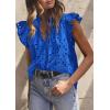 imagePRETTYGARDEN Womens Summer Tops 2026 Dressy Casual Ruffle Cap Sleeve Button V Neck Embroidered Eyelet Blouses ShirtsBlue