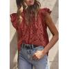 imagePRETTYGARDEN Womens Summer Tops 2026 Dressy Casual Ruffle Cap Sleeve Button V Neck Embroidered Eyelet Blouses ShirtsBrown Red