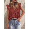 imagePRETTYGARDEN Womens Summer Tops 2026 Dressy Casual Ruffle Cap Sleeve Button V Neck Embroidered Eyelet Blouses ShirtsBrown Red