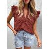 imagePRETTYGARDEN Womens Summer Tops 2026 Dressy Casual Ruffle Cap Sleeve Button V Neck Embroidered Eyelet Blouses ShirtsBrown Red