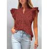imagePRETTYGARDEN Womens Summer Tops 2026 Dressy Casual Ruffle Cap Sleeve Button V Neck Embroidered Eyelet Blouses ShirtsBrown Red