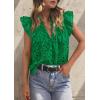imagePRETTYGARDEN Womens Summer Tops 2026 Dressy Casual Ruffle Cap Sleeve Button V Neck Embroidered Eyelet Blouses ShirtsDark Green