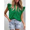 imagePRETTYGARDEN Womens Summer Tops 2026 Dressy Casual Ruffle Cap Sleeve Button V Neck Embroidered Eyelet Blouses ShirtsDark Green